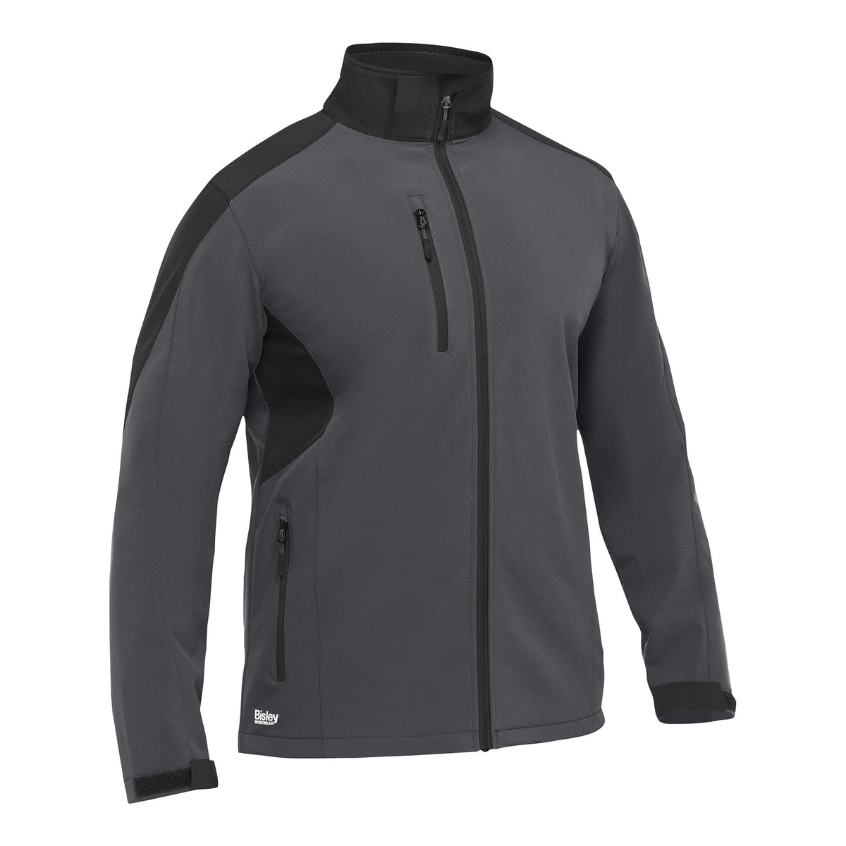 BISLEY Hicks Softshelljacke grau Vorderansicht (ohne Kapuze) #farbe_grau