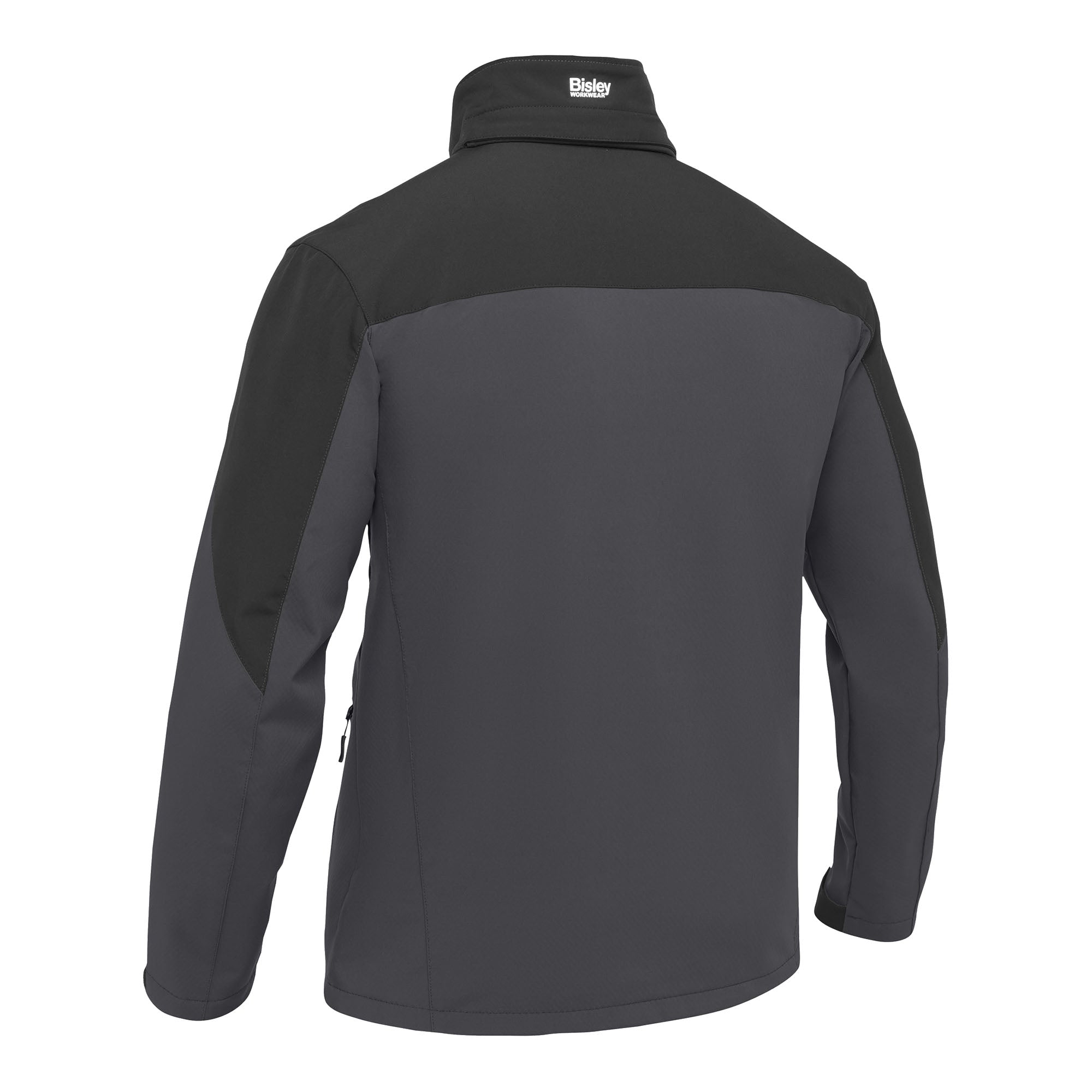 BISLEY Hicks Softshelljacke grau Hinteransicht (ohne Kapuze) #farbe_grau
