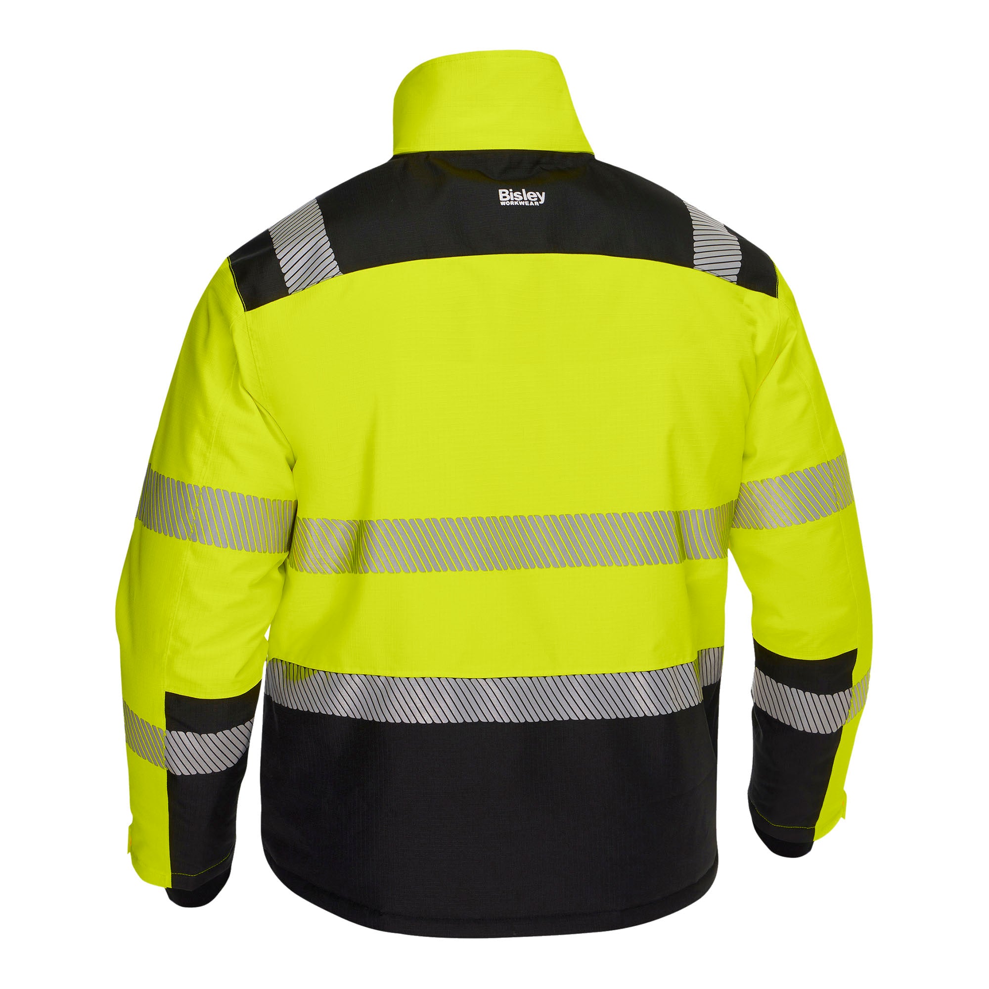BISLEY MALCOM HI VIS Regenparka gelb Herren Rückansicht ohne Kapuze #farbe_gelb