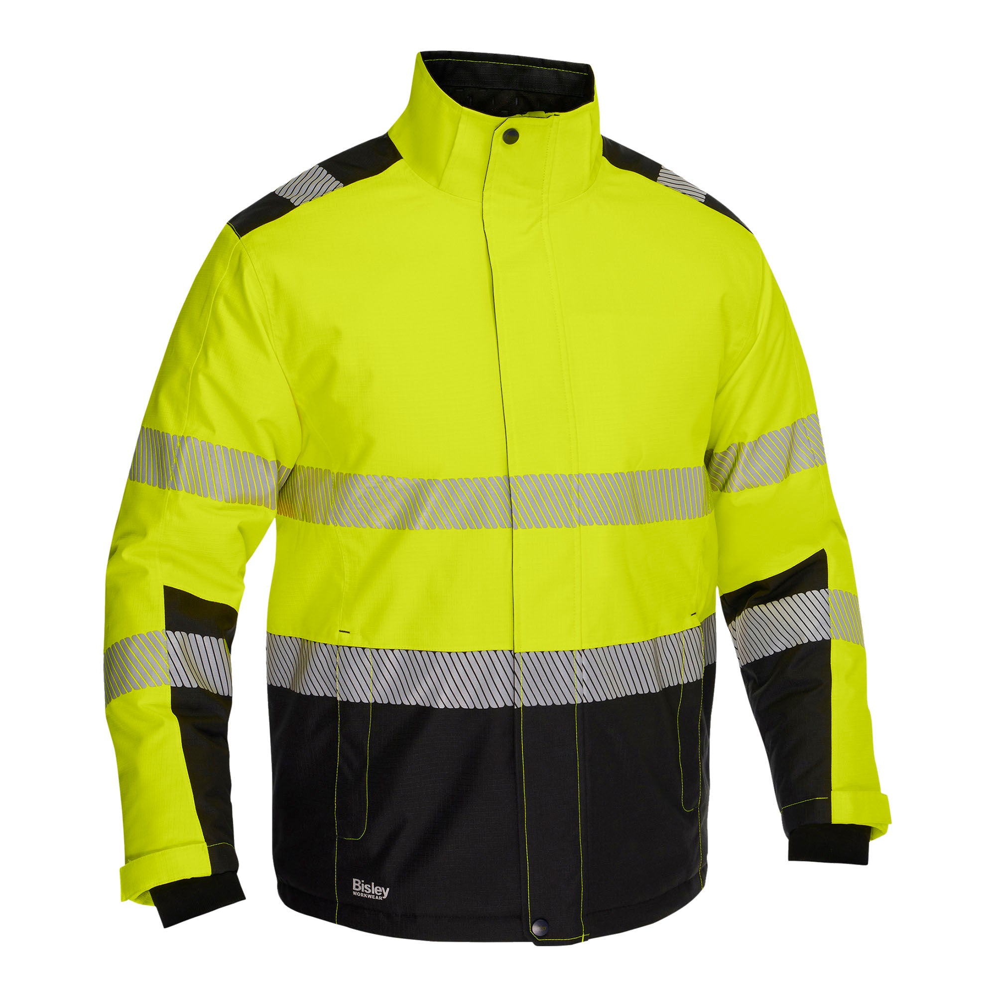 BISLEY MALCOM HI VIS Regenparka gelb Herren Vorderansicht ohne Kapuze #farbe_gelb