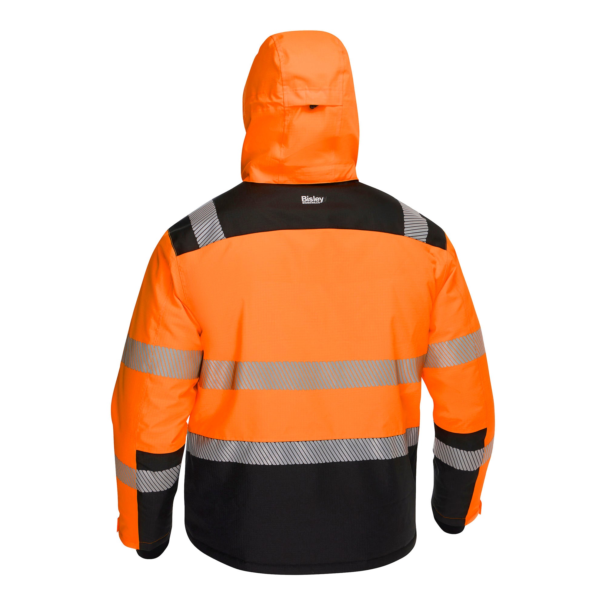 BISLEY MALCOM HI VIS Regenparka orange Herren Rückansicht Kapuze #farbe_orange