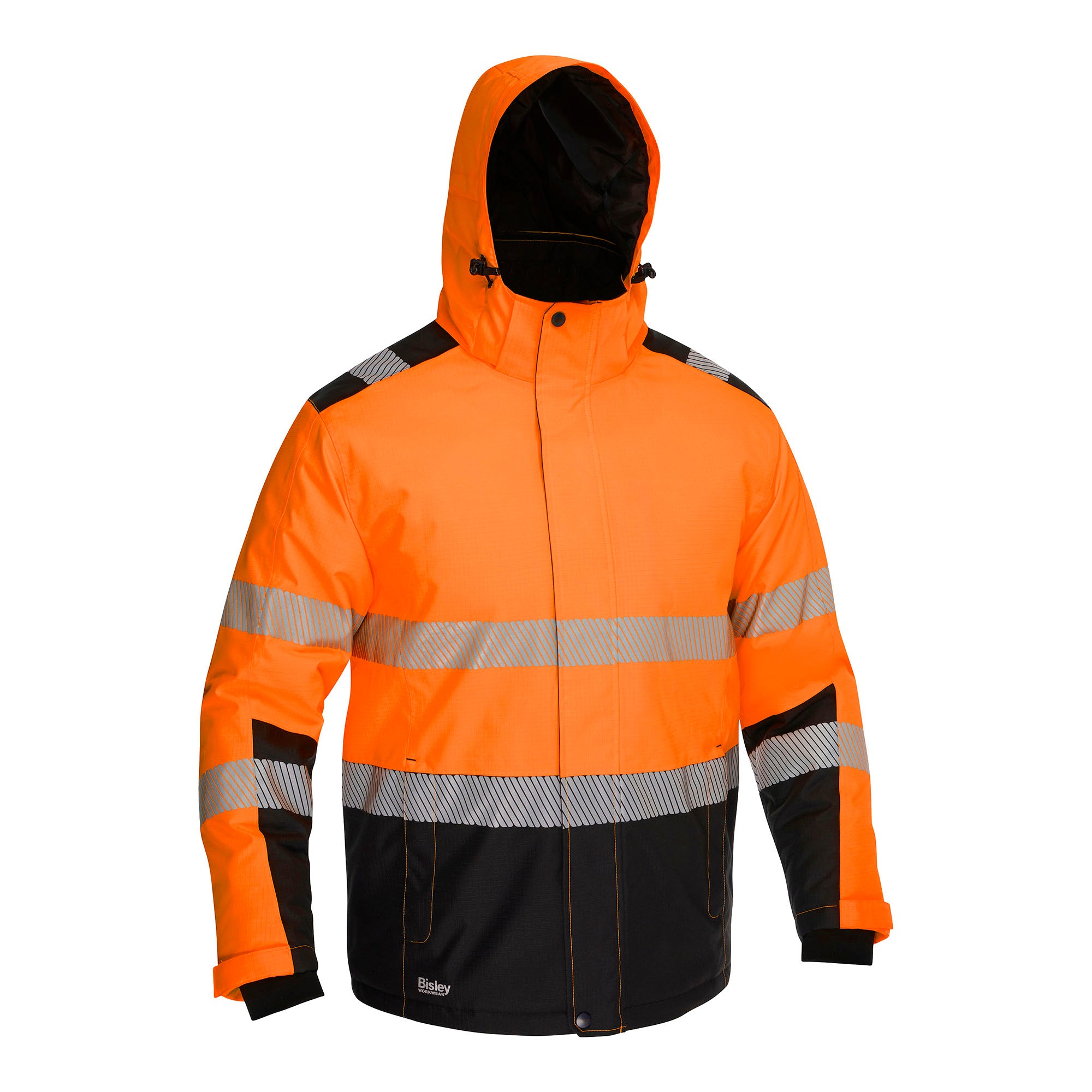 BISLEY MALCOM HI VIS Regenparka orange Herren Vorderansicht Kapuze #farbe_orange