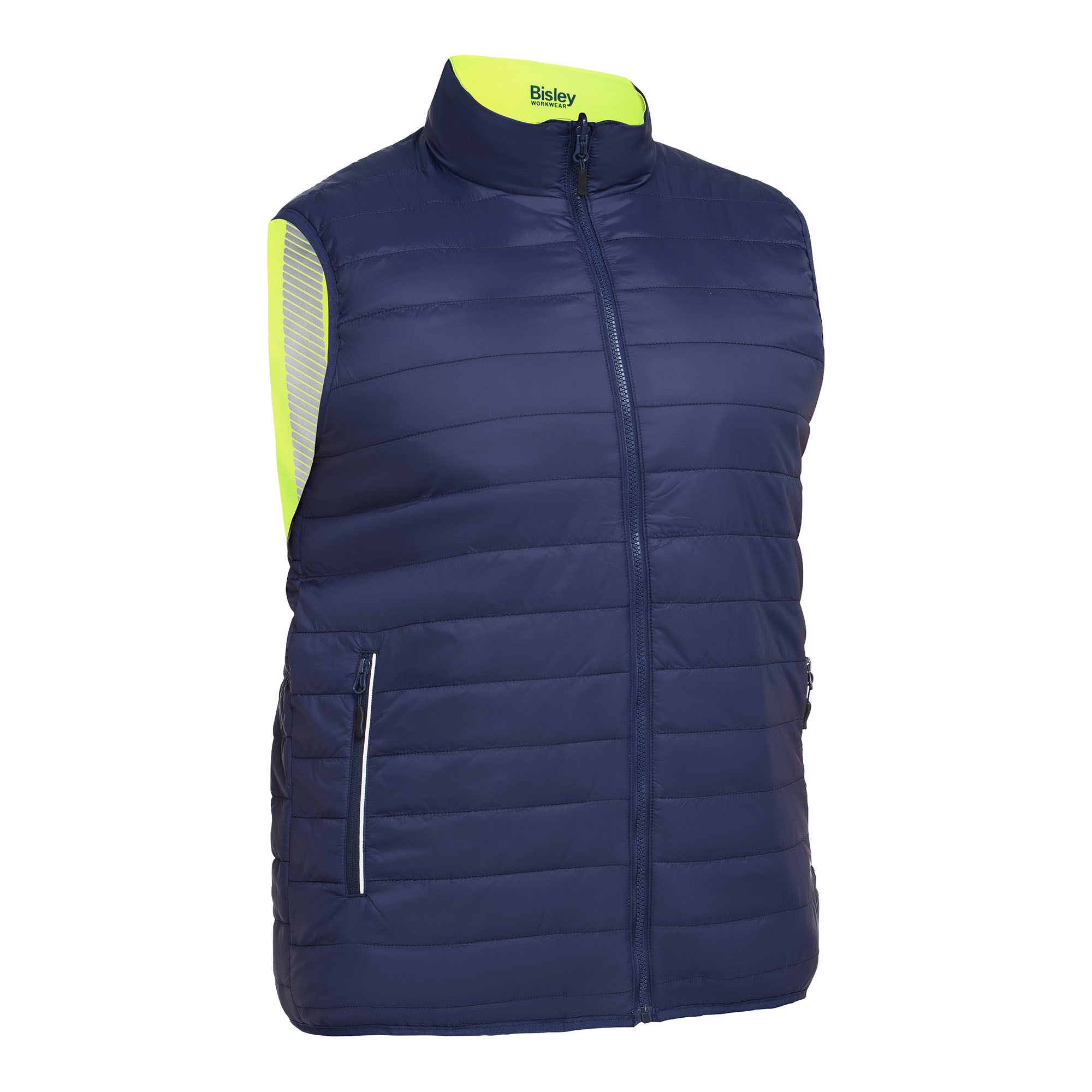 BISLEY ASHTON HI VIS Wende-Daunenweste gelb Vorderansicht links gedreht #farbe_gelb
