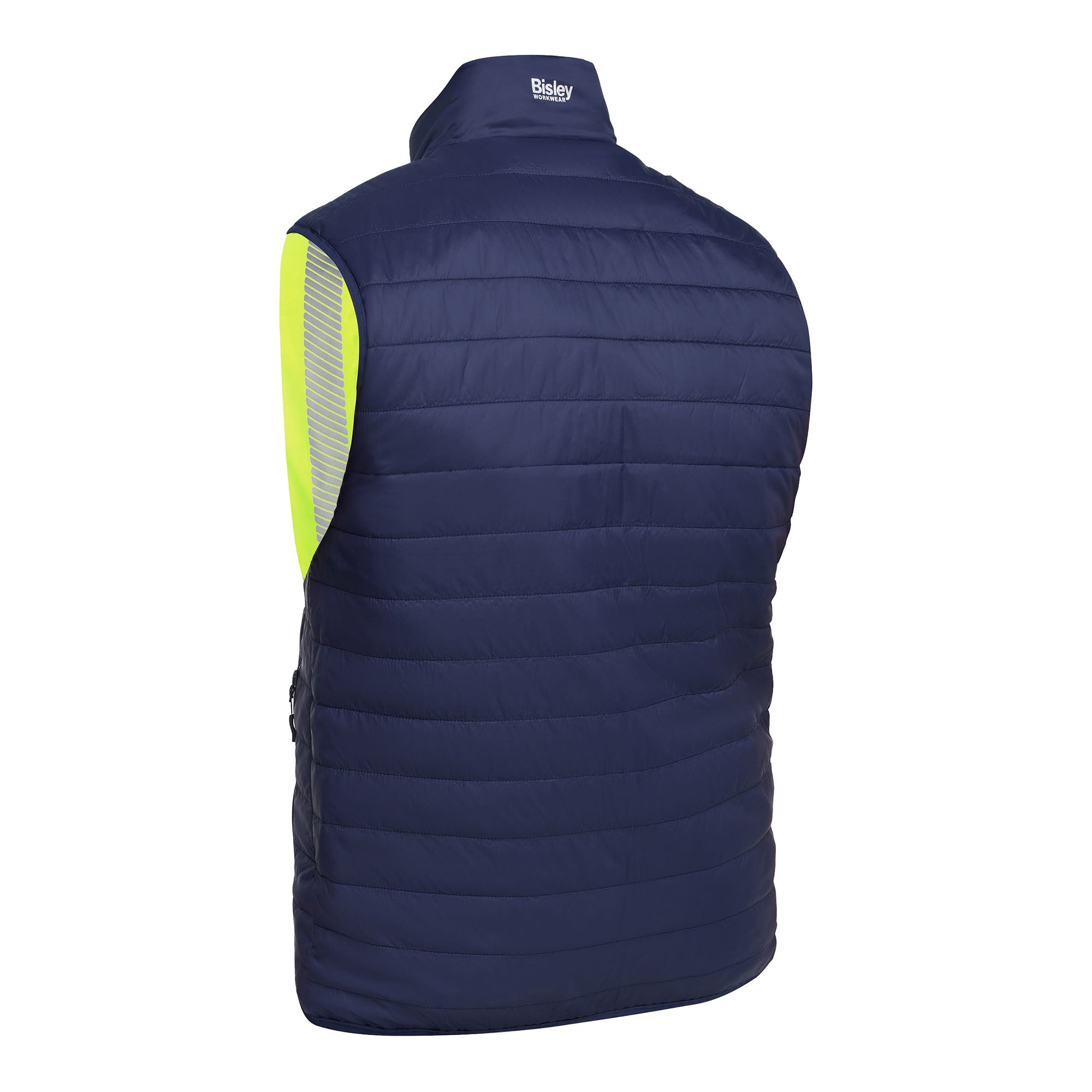 BISLEY ASHTON HI VIS Wende-Daunenweste gelb Rückansicht links gedreht #farbe_gelb