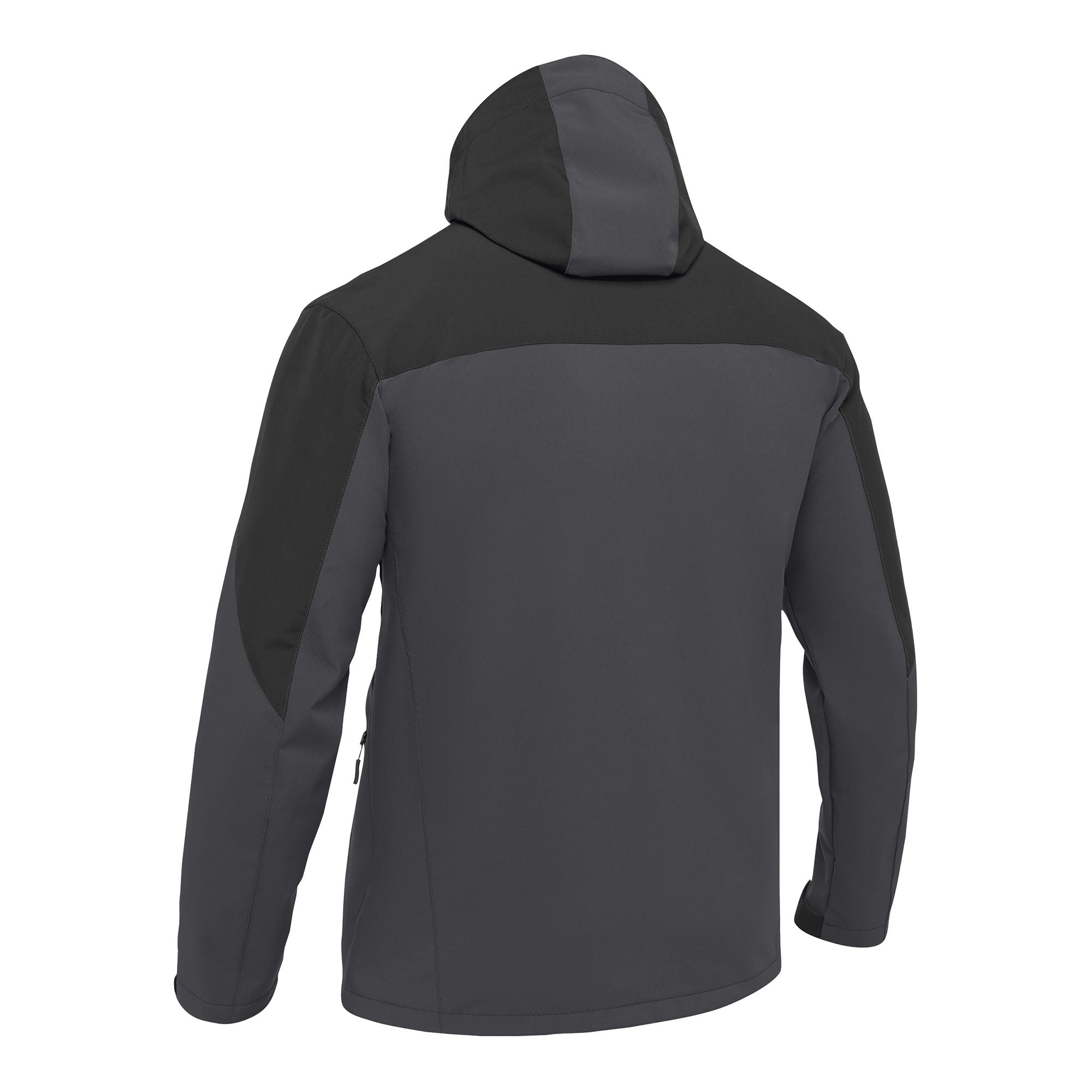 BISLEY Hicks Softshelljacke grau Hinteransicht (mit Kapuze) #farbe_grau