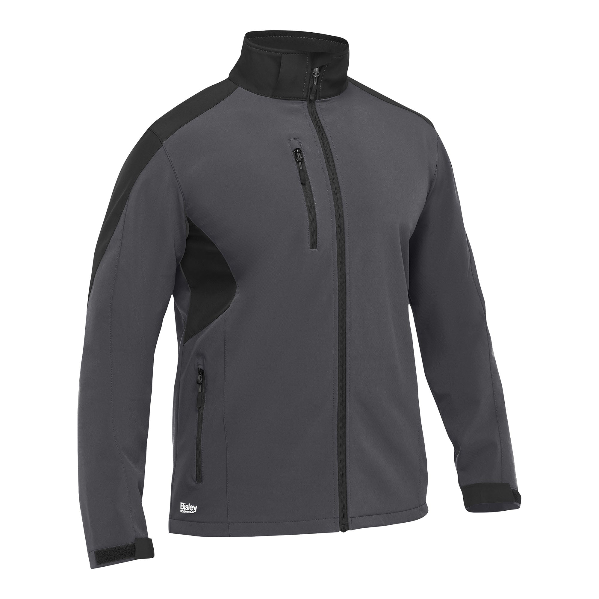 BISLEY Hicks Softshelljacke grau Vorderansicht (ohne Kapuze) #farbe_grau