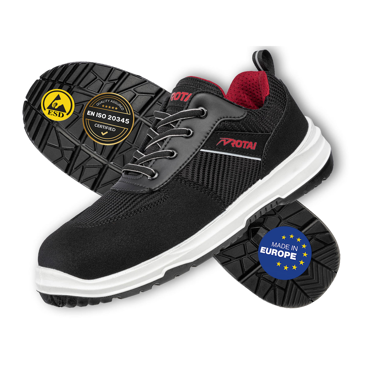 ROTAI RS PRO 22 Sicherheitsschuh S1P ESD schwarz Paaransicht #farbe_schwarz-rot
