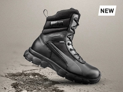 Schwarzer taktischer Einsatzstiefel mit robuster Sohle und hohem Schaft – ideal für Outdoor-, Sicherheits- und Arbeitsbereiche, Produktneuheit 2025.