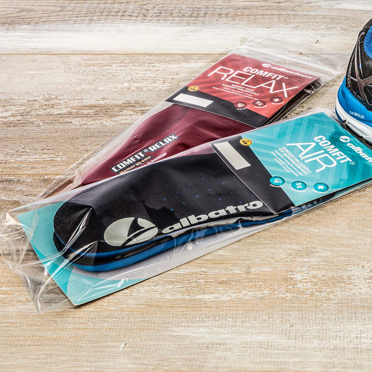 Albatros Comfit Relax und Comfit Air Einlegesohlen für Arbeitsschuhe – ergonomisches Zubehör für hohen Tragekomfort und Atmungsaktivität.